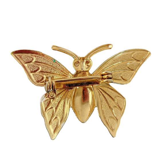 Vintage Butterfly Brooch Lot Enamel Rhinestone Gold Tone Pin Yellow Blue - Picture 10 of 12